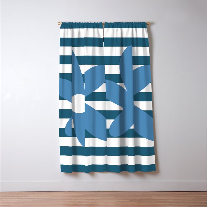 Joyful Flower and Stripes Blue and White Pop Floral Window Curtain Gallery Image 3