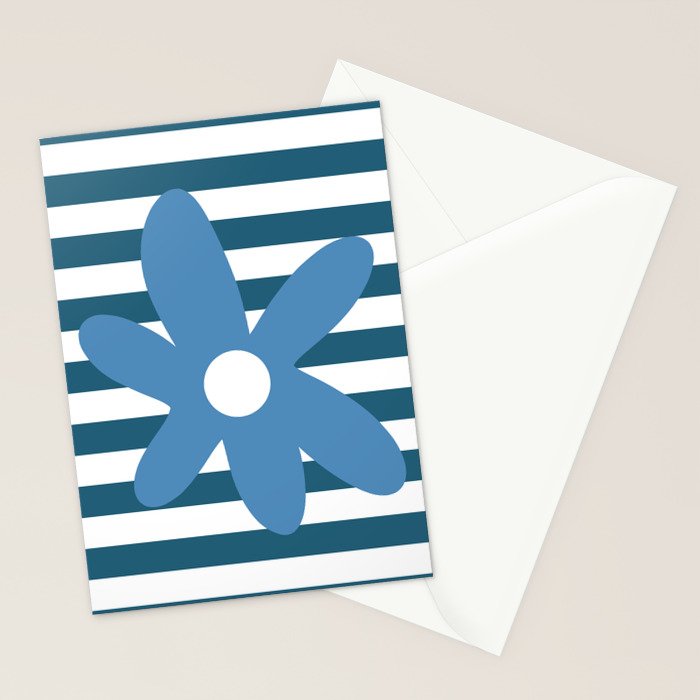 Joyful Flower and Stripes Blue and White Pop Floral Stationery Card Gallery Image 2