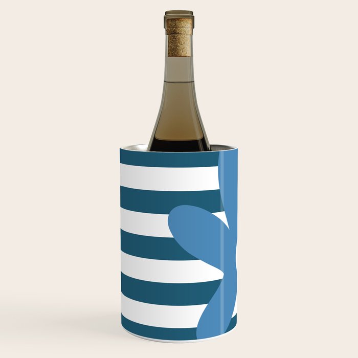Joyful Flower and Stripes Blue and White Pop Floral Wine Chiller Gallery Image 2