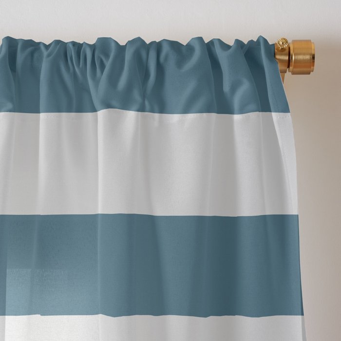 Joyful Flower and Stripes Blue and White Pop Floral Window Curtain Gallery Image 3