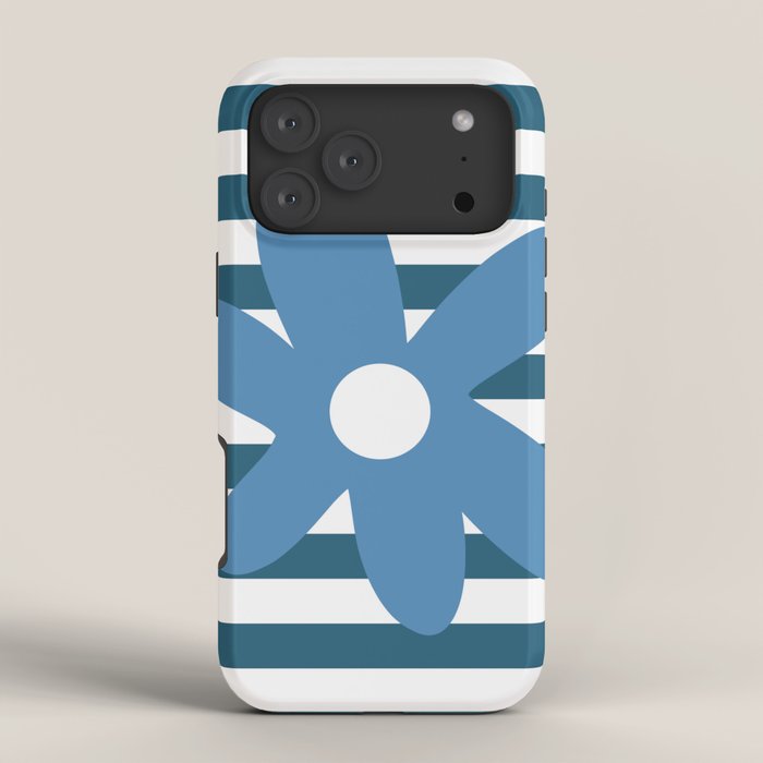 Joyful Flower and Stripes Blue and White Pop Floral iPhone Case Gallery Image 4