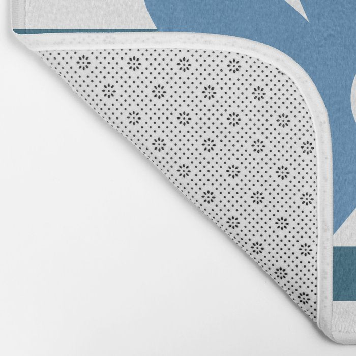 Joyful Flower and Stripes Blue and White Pop Floral Bath Mat Gallery Image 2