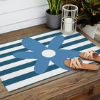 Joyful Flower and Stripes Blue and White Pop Floral Outdoor Rug Gallery Image 2