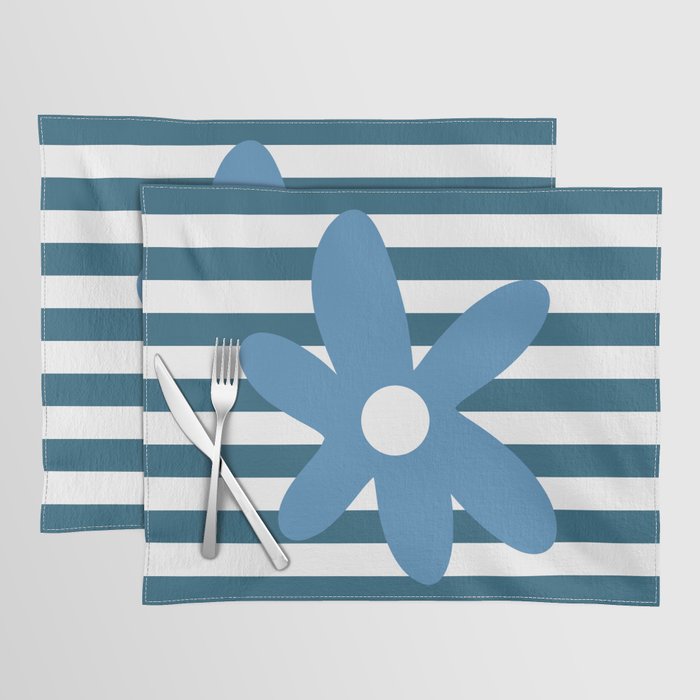 Joyful Flower and Stripes Blue and White Pop Floral Placemat Gallery Image 1