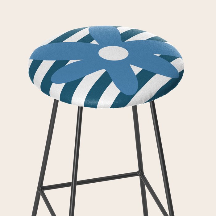 Joyful Flower and Stripes Blue and White Pop Floral Stool Gallery Image 2
