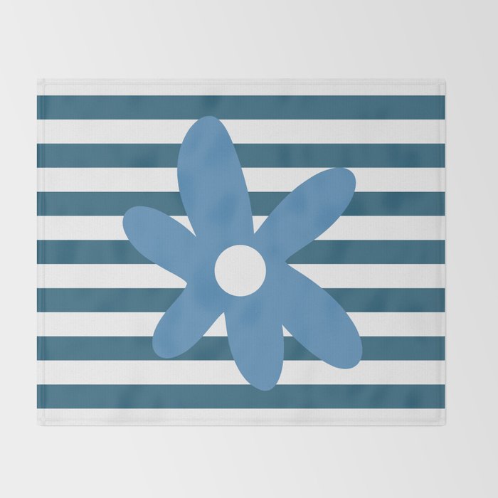 Joyful Flower and Stripes Blue and White Pop Floral Throw Blanket Gallery Image 2