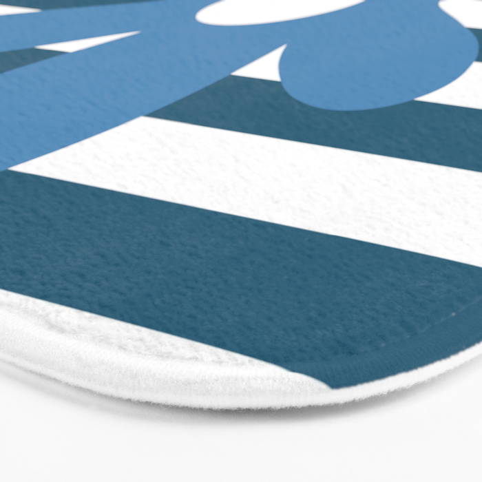 Joyful Flower and Stripes Blue and White Pop Floral Bath Mat Gallery Image 3