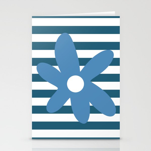 Joyful Flower and Stripes Blue and White Pop Floral Stationery Card Gallery Image 1