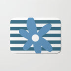 Joyful Flower and Stripes Blue and White Pop Floral Bath Mat Gallery Image 1