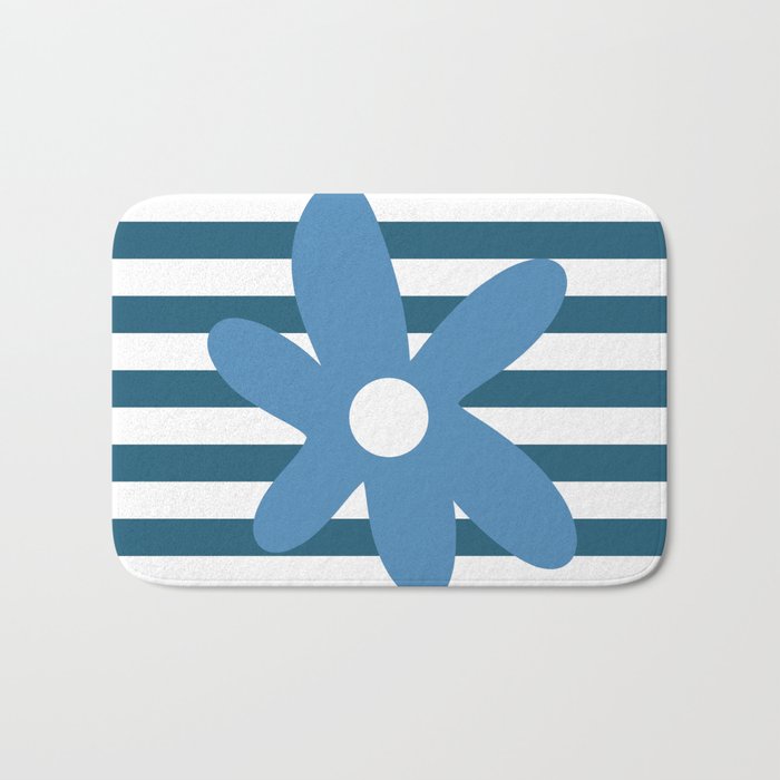 Joyful Flower and Stripes Blue and White Pop Floral Bath Mat Gallery Image 1