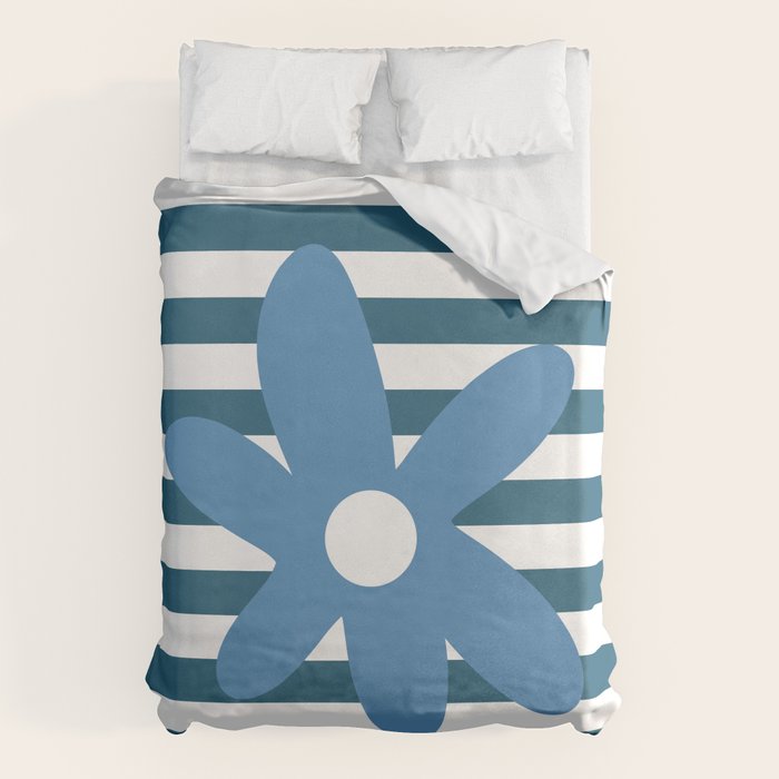 Joyful Flower and Stripes Blue and White Pop Floral Duvet Cover Gallery Image 6