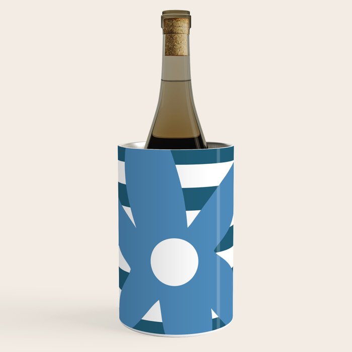 Joyful Flower and Stripes Blue and White Pop Floral Wine Chiller Gallery Image 1