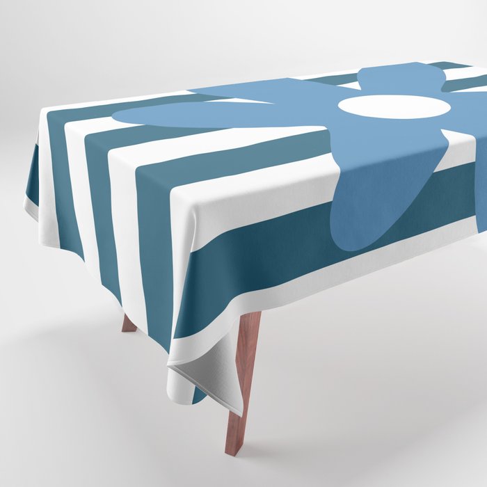 Joyful Flower and Stripes Blue and White Pop Floral Tablecloth Gallery Image 1