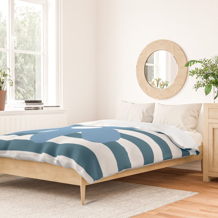 Joyful Flower and Stripes Blue and White Pop Floral Duvet Cover Gallery Image 2
