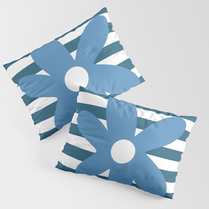 Joyful Flower and Stripes Blue and White Pop Floral Pillow Sham Gallery Image 3