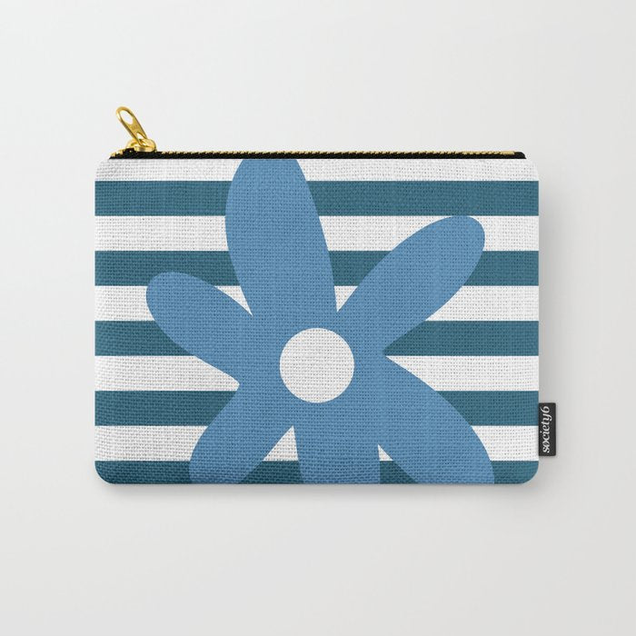 Joyful Flower and Stripes Blue and White Pop Floral Carry All Pouch Gallery Image 1