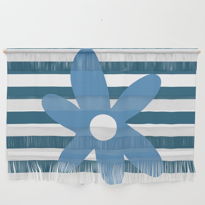 Joyful Flower and Stripes Blue and White Pop Floral Wall Hanging Gallery Image 1