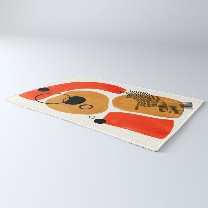 Mid Century Modern Abstract Minimalist Retro Vintage Style Yellow ochre Orange Organic Shapes With I Rug Gallery Image 3