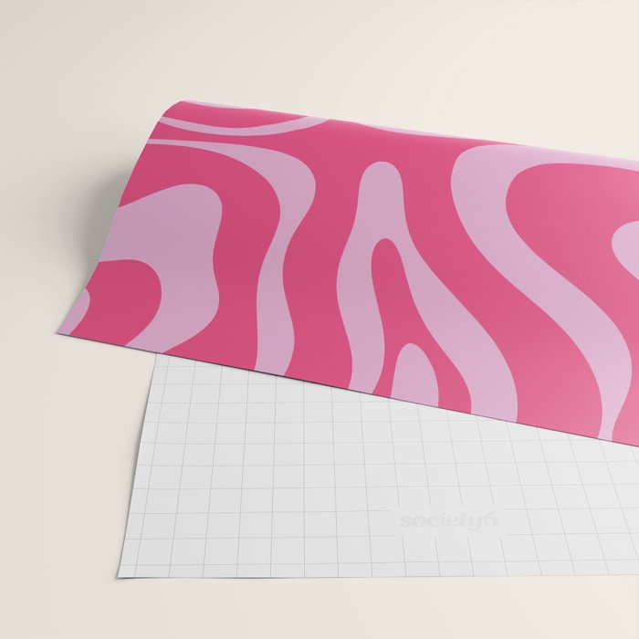 Modern Retro Liquid Swirl Abstract Pattern Vertical in Double Hot Pink  Wrapping Paper Gallery Image 2