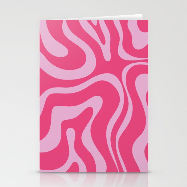 Modern Retro Liquid Swirl Abstract Pattern Vertical in Double Hot Pink  Stationery Card Gallery Image 2