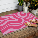 Modern Retro Liquid Swirl Abstract Pattern Vertical in Double Hot Pink  Outdoor Rug Gallery Image 2