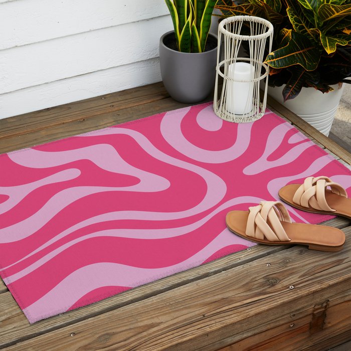 Modern Retro Liquid Swirl Abstract Pattern Vertical in Double Hot Pink  Outdoor Rug Gallery Image 2