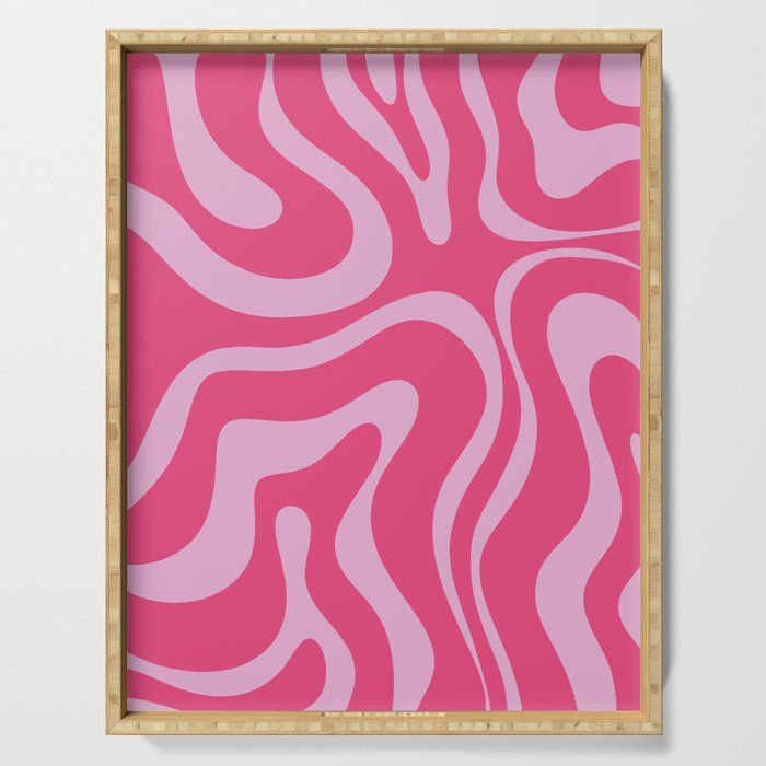 Modern Retro Liquid Swirl Abstract Pattern Vertical in Double Hot Pink  Serving Tray Gallery Image 1
