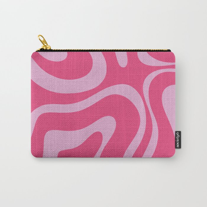 Modern Retro Liquid Swirl Abstract Pattern Vertical in Double Hot Pink  Carry All Pouch Gallery Image 1