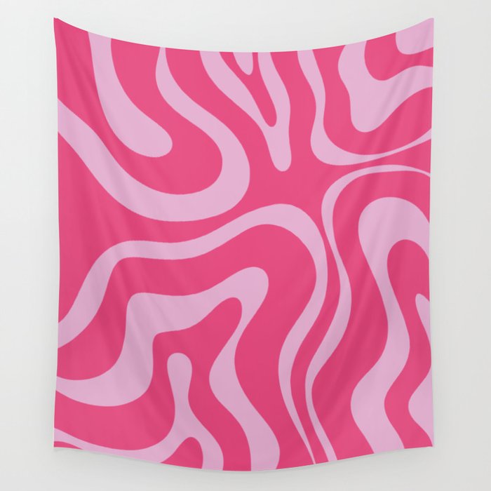 Modern Retro Liquid Swirl Abstract Pattern Vertical in Double Hot Pink  Wall Tapestry Gallery Image 4