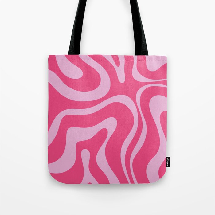Modern Retro Liquid Swirl Abstract Pattern Vertical in Double Hot Pink  Tote Bag Gallery Image 1