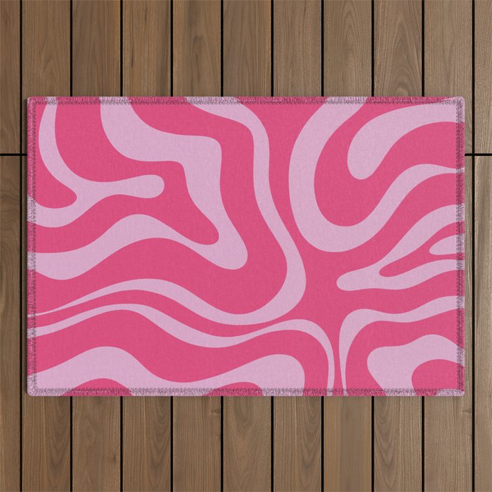 Modern Retro Liquid Swirl Abstract Pattern Vertical in Double Hot Pink  Outdoor Rug Gallery Image 1