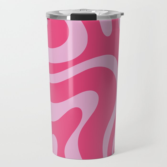 Modern Retro Liquid Swirl Abstract Pattern Vertical in Double Hot Pink  Travel Mug Gallery Image 1