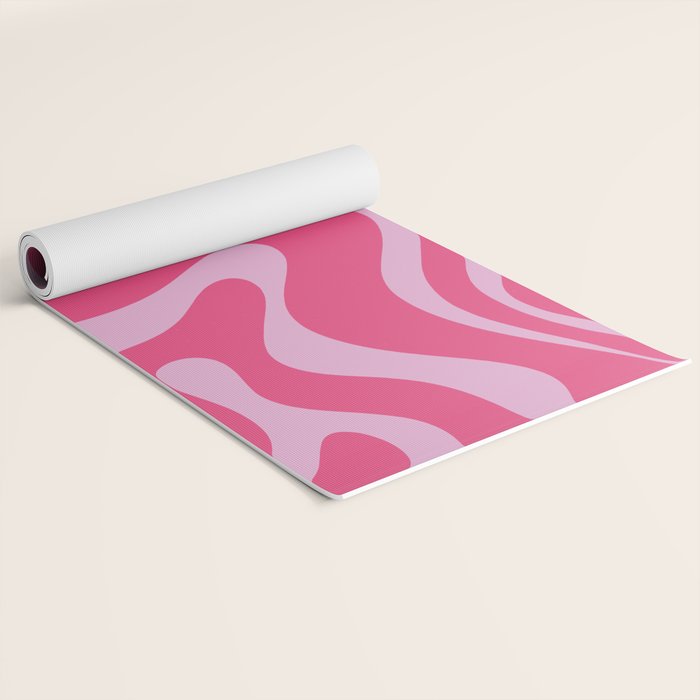 Modern Retro Liquid Swirl Abstract Pattern Vertical in Double Hot Pink  Yoga Mat Gallery Image 2