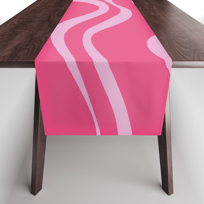 Modern Retro Liquid Swirl Abstract Pattern Vertical in Double Hot Pink  Table Runner Gallery Image 1