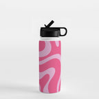 Modern Retro Liquid Swirl Abstract Pattern Vertical in Double Hot Pink  Water Bottle Gallery Image 1