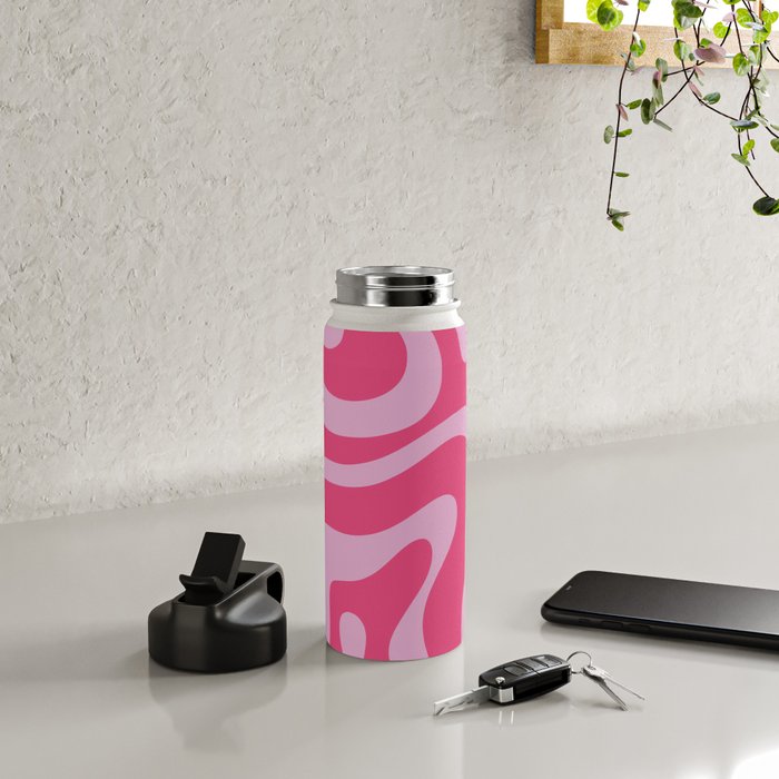 Modern Retro Liquid Swirl Abstract Pattern Vertical in Double Hot Pink  Water Bottle Gallery Image 4