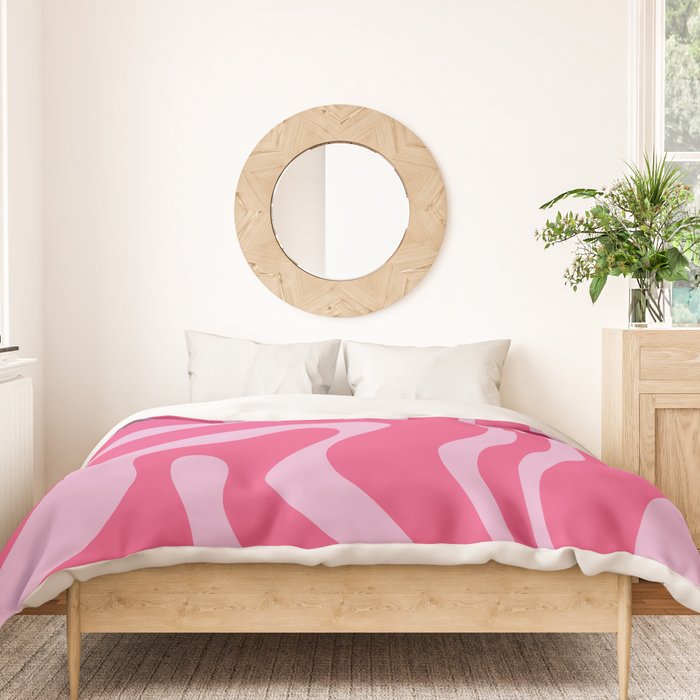 Modern Retro Liquid Swirl Abstract Pattern Vertical in Double Hot Pink  Duvet Cover Gallery Image 3