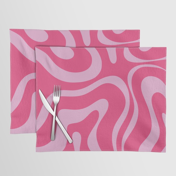 Modern Retro Liquid Swirl Abstract Pattern Vertical in Double Hot Pink  Placemat Gallery Image 1