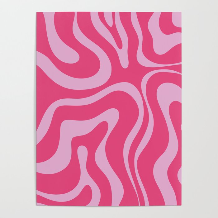 Modern Retro Liquid Swirl Abstract Pattern Vertical in Double Hot Pink  Poster Gallery Image 1