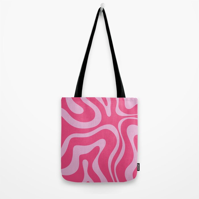 Modern Retro Liquid Swirl Abstract Pattern Vertical in Double Hot Pink  Tote Bag Gallery Image 2