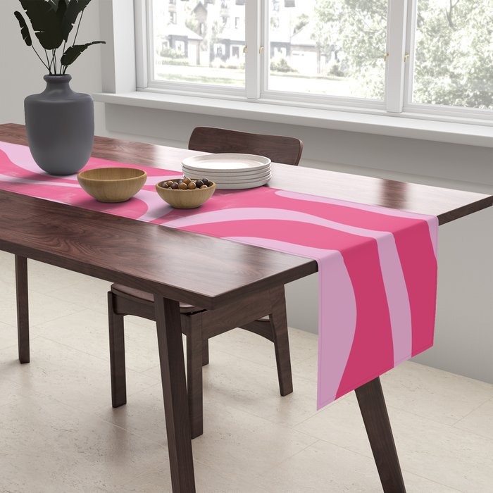 Modern Retro Liquid Swirl Abstract Pattern Vertical in Double Hot Pink  Table Runner Gallery Image 2