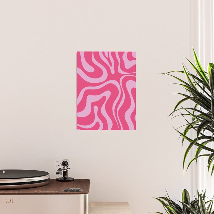 Modern Retro Liquid Swirl Abstract Pattern Vertical in Double Hot Pink  Poster Gallery Image 2