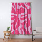Modern Retro Liquid Swirl Abstract Pattern Vertical in Double Hot Pink  Window Curtain Gallery Image 5