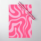 Modern Retro Liquid Swirl Abstract Pattern Vertical in Double Hot Pink  Wrapping Paper Gallery Image 1