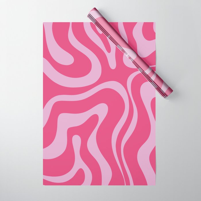 Modern Retro Liquid Swirl Abstract Pattern Vertical in Double Hot Pink  Wrapping Paper Gallery Image 1