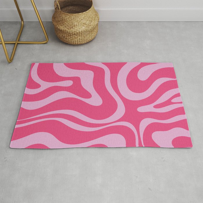 Modern Retro Liquid Swirl Abstract Pattern Vertical in Double Hot Pink  Rug Gallery Image 1