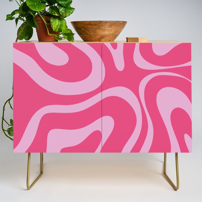 Modern Retro Liquid Swirl Abstract Pattern Vertical in Double Hot Pink  Credenza Gallery Image 1