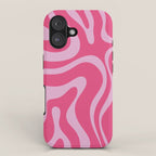 Modern Retro Liquid Swirl Abstract Pattern Vertical in Double Hot Pink  iPhone Case Gallery Image 1