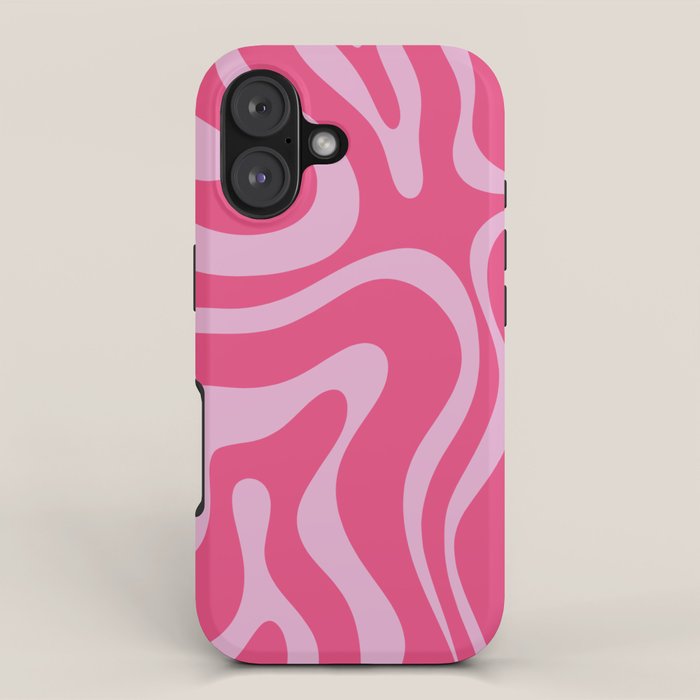 Modern Retro Liquid Swirl Abstract Pattern Vertical in Double Hot Pink  iPhone Case Gallery Image 1