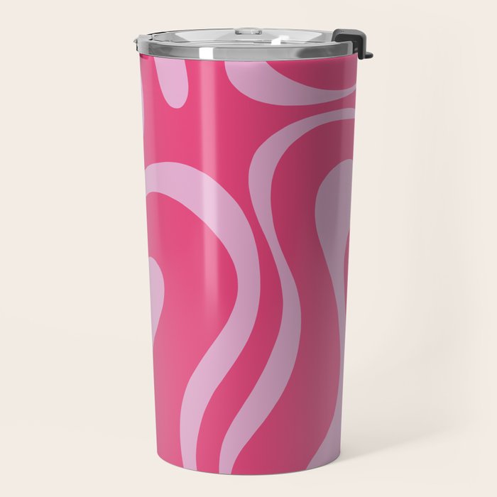 Modern Retro Liquid Swirl Abstract Pattern Vertical in Double Hot Pink  Travel Mug Gallery Image 2